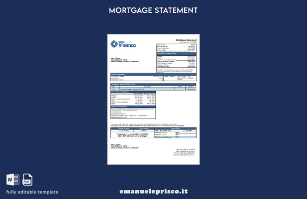 modello di estratto conto del mutuo bancario Banco Vimenca della Repubblica Domi